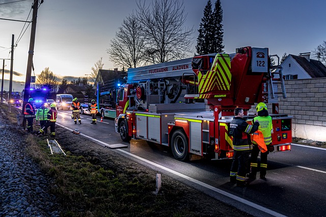 Feuerwehrleiter an Gebäudefassade