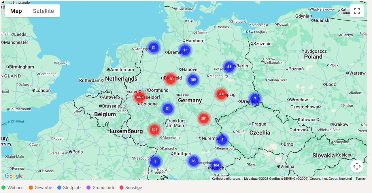 Deutschland-Karte mit ZVG-Terminen